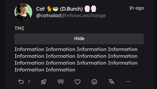 Post from Catsalad 
CW opened 
Information information information...