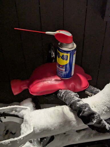 My bike lock was full of ice. Hot water bottle cleared it up, WD-40 to keep it clear.